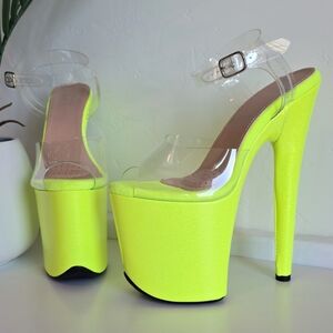 Hella Heels NEW FIT Glitterati Neon Yellow Citrus Burst Stilettos 8" Heel Sandal